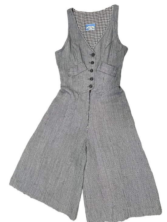 Papermoon Pants - Old Money Dark Academia Papermoon Gray Pinstripe Wide-Leg Sleeveless Jumpsuit